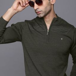 Louis Philippe Men Olive Green Solid Pullover-picture-27
