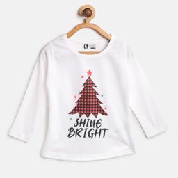 Eteenz Girls WhiteBlack Christmas Tree Print Round Neck Pure Cotton T-shirt-image-69