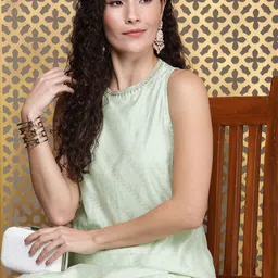House of Pataudi Ethnic Motifs Printed Sequinned Jashn Kurta-image-62