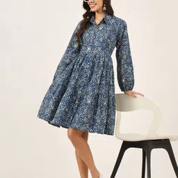 Divena Floral Printed Cotton Fit & Flare Dress-image-49