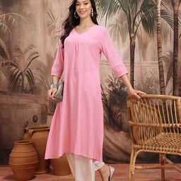 Sangria Women Crinkle A-Line Pure Cotton Calf Length Kurta-image-99