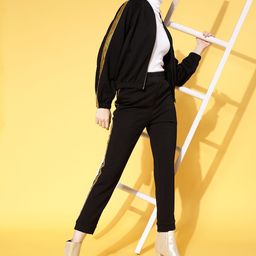 SASSAFRAS Women Black Side Tape Detail Track Pants-image-79