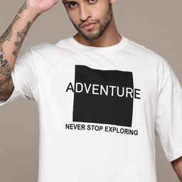 Roadster Men White & Black Typography Printed Pure Cotton T-shirt-image-101