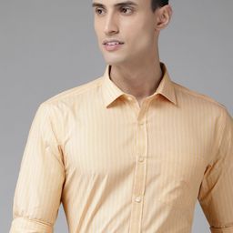 Park Avenue Men Yellow Slim Fit Striped Formal Shirt-image-35
