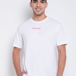 Belliskey Men White & Pink Brand Logo Printed T-shirt-image-9