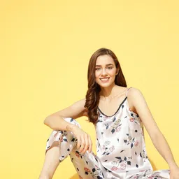 Bannos Swagger Women Grey Floral Printed Night Suit-image-45