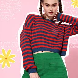 Dressberry Women Red Striped Knits Bits Sweater-0