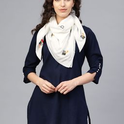 W Women White Embroidered Detail Scarf-image-69