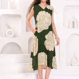 OH MI DIOS Women Floral Printed V-Neck Fit and Flare Midi Dress-image-48