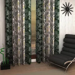 BELLA TRUE 213 cm (7 ft) Polyester Semi Transparent Door Curtain (Pack Of 2) (Floral, Green)-image-22