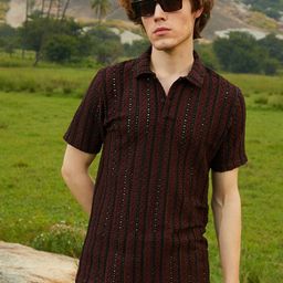 Campus Sutra Men Striped Polo Collar Raw Edge T-shirt-picture-48