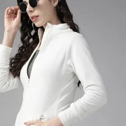 The Roadster Lifestyle Co. Women White Solid Front-Open Sweatshirt-image-12