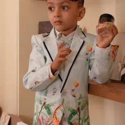 Funny Bones Clothings Boys Printed Tailored-Fit Single-Breasted Four-Piece Suit-image-21