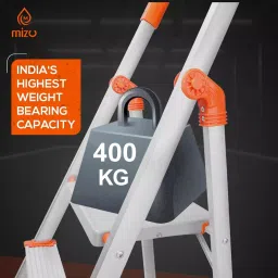 Mizu 4 Steps Foldable ladder Aluminium 127 cm Silver Load Capacity Upto 400 Kg with Platform for Home image 2