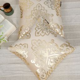 HOSTA HOMES Cream-Coloured & Gold-Toned Set of 2 Ethnic Motifs Velvet Square Cushion Covers-image-80