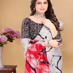 Anouk Printed Satin Saree with Blouse Piece-11