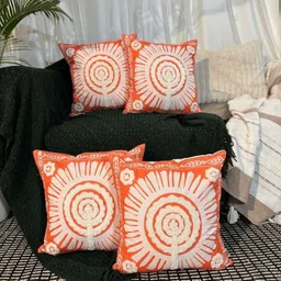 LUSHLYF Orange & White 4 Pieces Embroidered Pure Cotton Square Cushion Covers-image-93