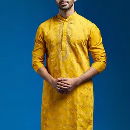 VASTRAMAY Men Geometric Embroidered Thread Work Chanderi Silk Kurta-54
