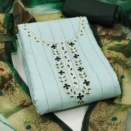 SHADOW & SAINING Embellished Pure Cotton Semi-Stitched Dress Material-image-79