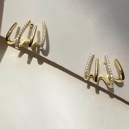 MADDY SPACE Gold-Plated Artificial Stones Studded Contemporary Korean Studs-8