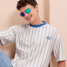 Mast & Harbour Striped Drop-Shoulder Sleeves Relaxed T-shirt-image-86