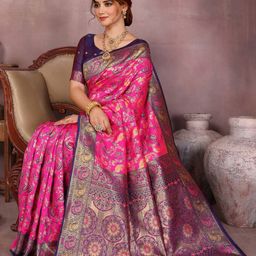 Varanga Paisley Woven Design Zari Saree with Blouse Piece-picture-16