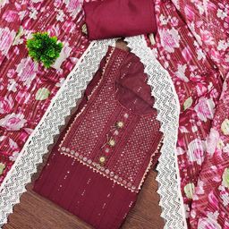 Rangtulika Ethnics Ethnic Motifs Embroidered Sequinned Unstitched Dress Material-picture-2
