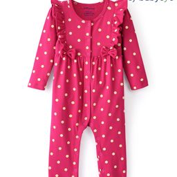 Babyoye Eco Conscious 100% Cotton Full Sleeves Romper Polka Dot Print- Pink-image-41