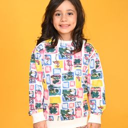 Anthrilo Full Sleeves Abstract Flamingo Printed Fleece Sweatshirt - White & Multi Colour-picture-12