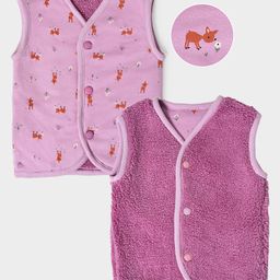 Mi Arcus Sleeveless Animal Printed Fur Lined Reversible Jhabla - Pink-image-32