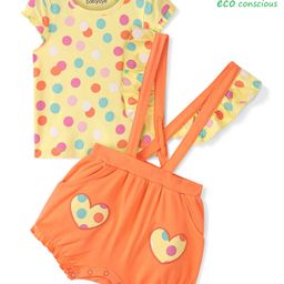 Babyoye Eco Conscious Cotton Knit Dungaree & T-Shirt Polka Dots Print - Pink & Orange-image-70
