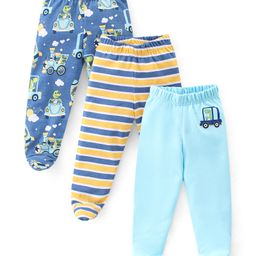 Babyhug Interlock  Cotton Knit Footed  Bootie Leggings Striped & Crocodile Print Pack of 3 -Multicolour-image-81