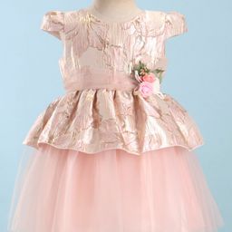 Mark & Mia Cap Sleeveless Frock With Floral Applique - Pink-image-44