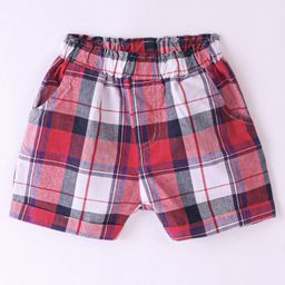 Ollypop Cotton Woven Knee Length Checkered Shorts - White & Maroon-image-101