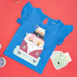 Pantaloons Baby Frill Sleeves Bus Printed Tee - Bluebell-picture-46