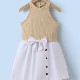 Kookie Kids Sleeveless Frocks With Bow Applique - Khaki-image-48
