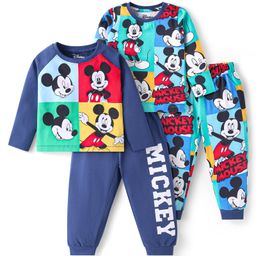 Babyhug Disney Single Jersey Knit Full Sleeves Night Suits with Mickey Mouse Graphics Pack of 2 - Navy Blue-image-41