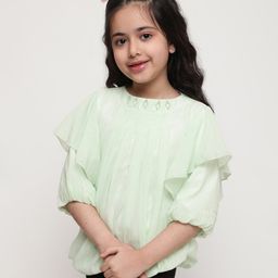 ISHTI Three Fourth Sleeves Lurex Striped Top - Pista Green-image-39