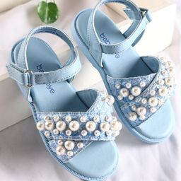 Babyoye Sandals with Velcro Closure & Pearl Detailing - Light Blue-picture-16