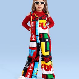 Ollington St. Cotton Knit Abstract Printed Jumpsuit &  Full Sleeves Inner Rib Turtle Neck Top- Multicolor-image-3