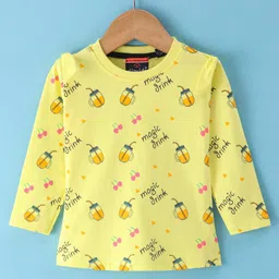 Olio Kids Cotton Knit Full Sleeves T-Shirts With Heart Print- Light Yellow-picture-35
