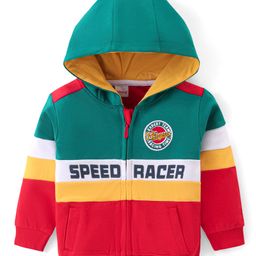 Babyhug Cotton Knit Full Sleeves Hooded Sweatjacket with Cut & Sew Design & Text Print - Multicolour-image-95