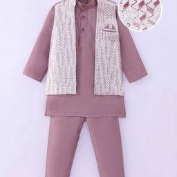 Ridokidz Full Sleeves Solid Kurta Pyjama With Abstract Embroidered Sequin Embellished Jacket - Rose Pink-image-84