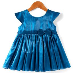 Babyhug Woven Cap Sleeves Fit & Flared Solid Colour Party Dress with Bow Applique - Navy Blue-image-103