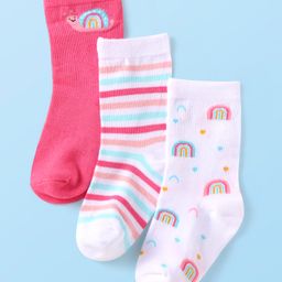 Cute Walk by Babyhug Knit Ankle Length Socks With Snail Design Pack of 3 - Dark Pink & White-image-19