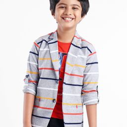 Dapper Dudes Full Sleeves Striped Blazer With Typography Printed Tee - Grey-picture-25