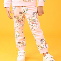 Anthrilo Warm Fleece Unicorn Printed Comfort Fit Joggers - Pink-image-94