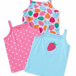 Babyhug 100% Cotton Singlet SleevesSlips Polka Dot & Strawberry Print Pack of 3 - Pink & Blue-image-64