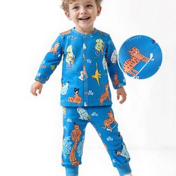 Babyoye 100% Cotton Interlock Knit Full Sleeves Eco Jiva Finish Co-ords Night Suit with Animal Print - Blue-image-55