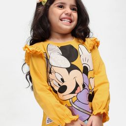 Babyhug Disney Single Jersey Knit Full Sleeves Top With Minnie Mouse Graphics Badge & Frills Detailing - Yellow-image-75